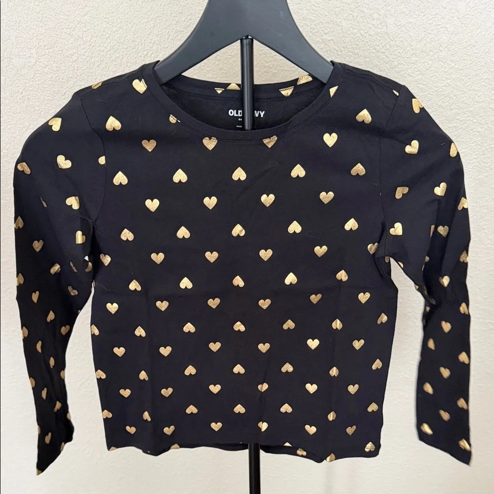 Old Navy Black Tee with Gold Hearts